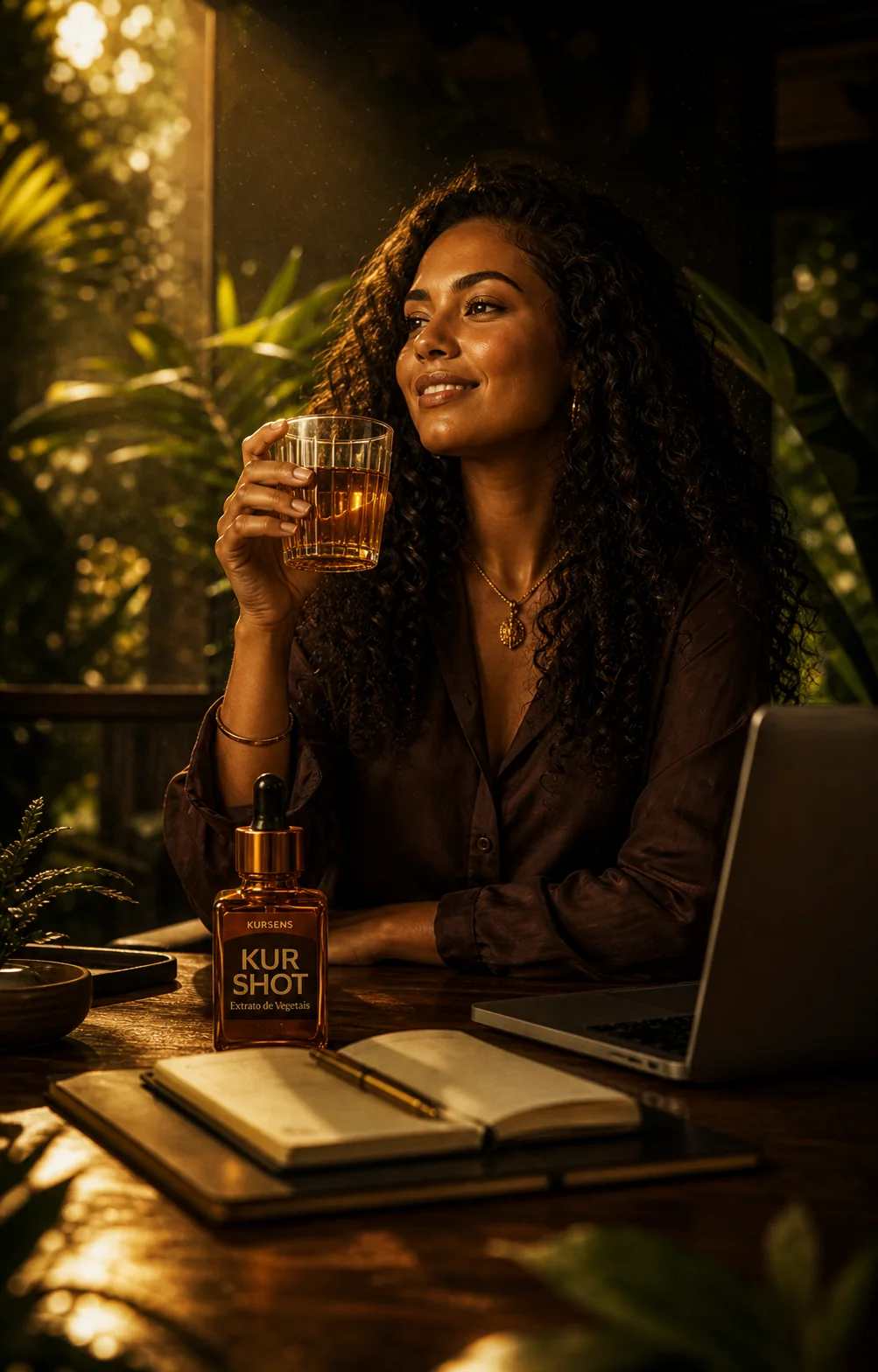Mulher em uma pausa consciente durante o trabalho
